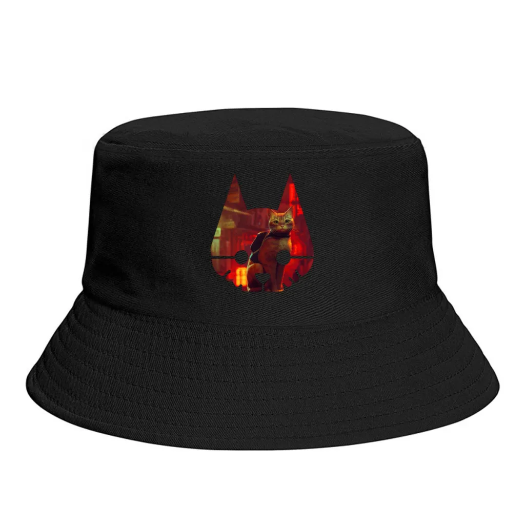 

Cat Head Stray Game Unisex Bucket Hat Camping Washable Thick Panama Cap Visor Sun Hats Fisherman Caps