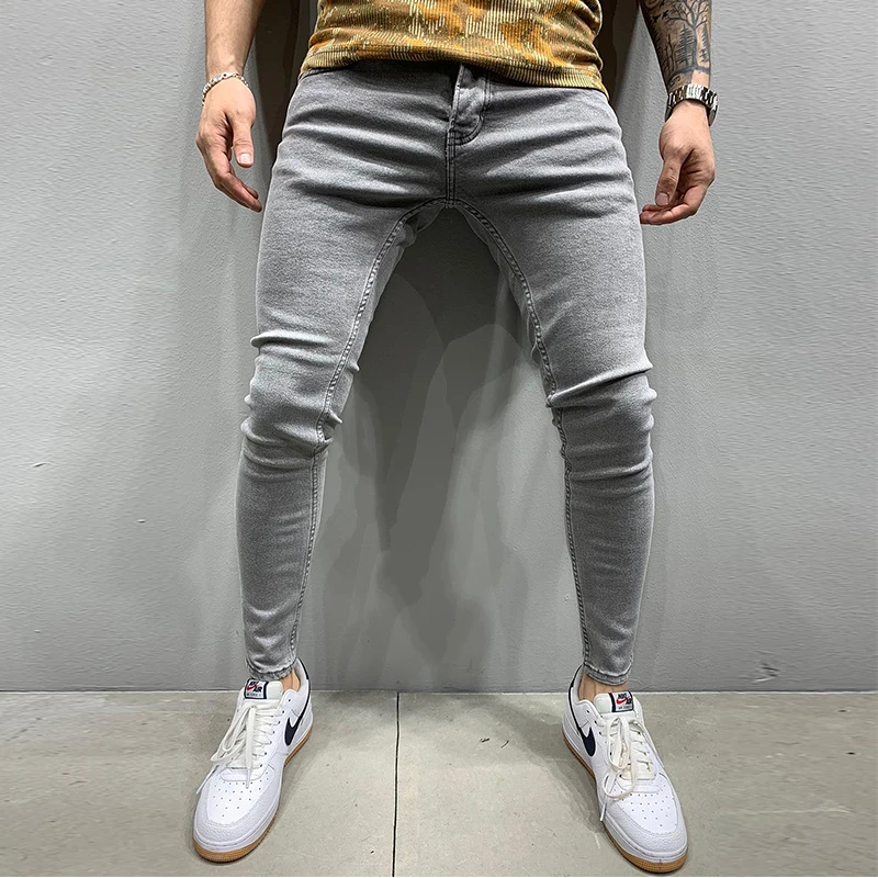 2023 Fashion Street Men's Clothing Classic Blue And Black Slim Stretch Small Foot Pants Daily Sports Sexy Boyfriend Jeans S-3XL