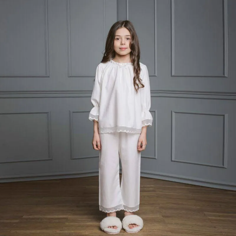 

HoneyCherry Children's Home Wear Girls Lace Pajamas Set With 30% Silk Toddler Girl Pajamas