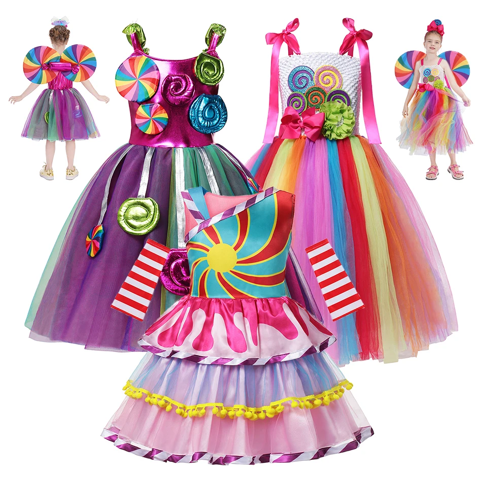

Милое Радужное искусственное платье для девочек, костюм на день рождения, Пасху, карнавал, Рождество, детская одежда для выступления на сцене
