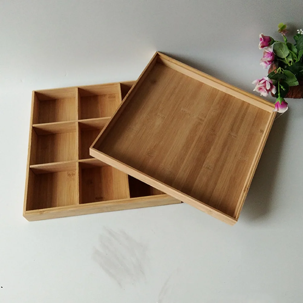 

Natural Bamboo Wood Storage Box Square Candy Essential Oil Bottle Storage Organizer Tea Bag Storage Container with Nine Boxing