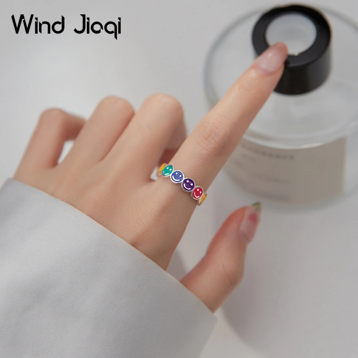 

Женское регулируемое кольцо со смайликом, из серебра 925 пробы