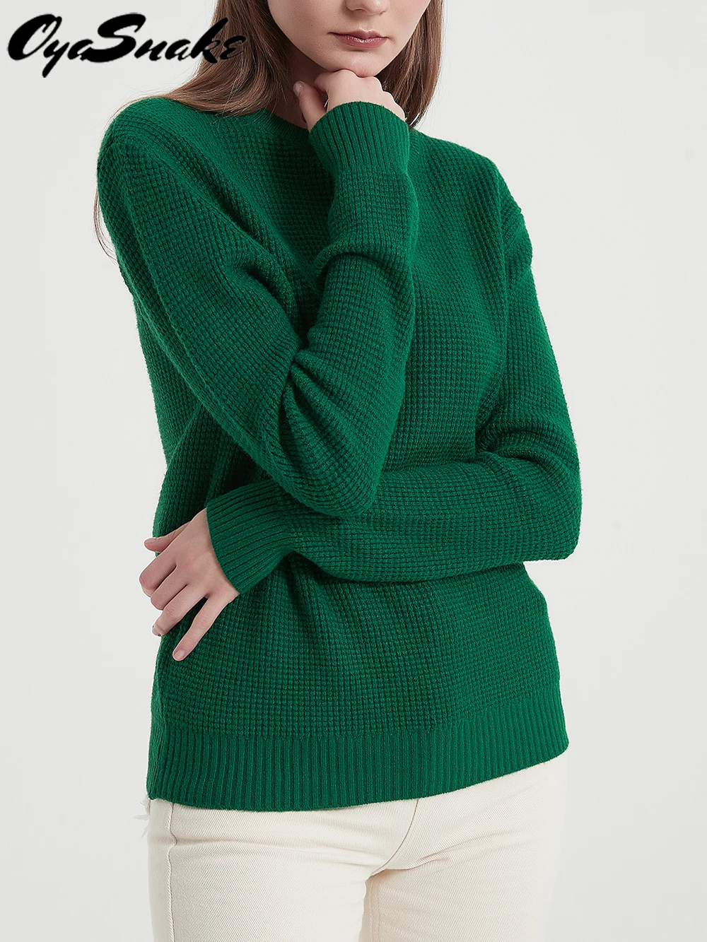 

Женский трикотажный пуловер Oyasnake, повседневный классический джемпер с круглым вырезом и длинным рукавом, Осень-зима 2022