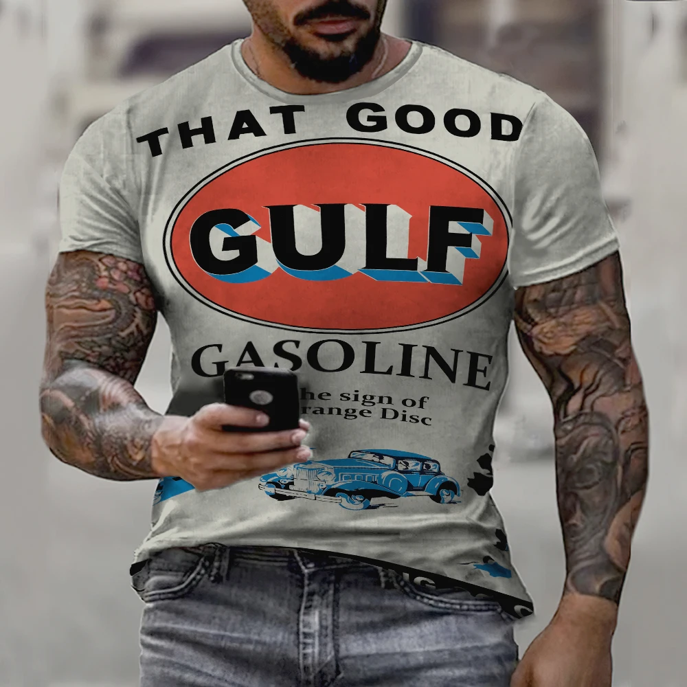 

Новая винтажная футболка с 3D-принтом Gulf Oil для мужчин и женщин, модная повседневная хип-хоп футболка с коротким рукавом и круглым вырезом, ул...