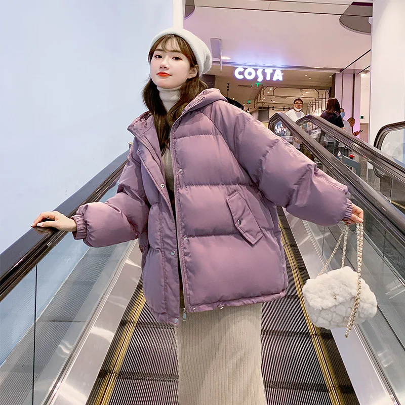 Winter Retro Loose Hooded Cropped Down Padded Jacket Thickened Cotton Women's Coat Winter Retro Loose Jacket Clothes For Women