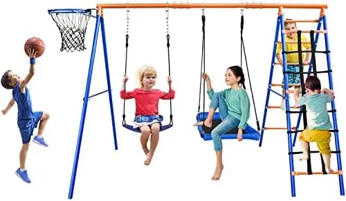

in 1 Multifunction Swing Set for Backyard with Heavy Duty A-Frame Swing Stand, Platform Swing, Belt Swing, Rope & Ladder,