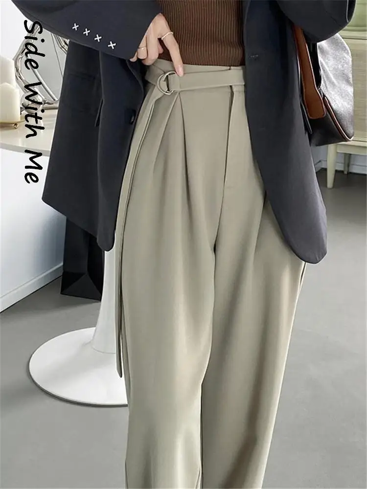 

Side with Me Casual Stiaight Woman Pants 2022 Spring Autumn Office Lady Harajuku Vintage High Waist Base Women's Clothing