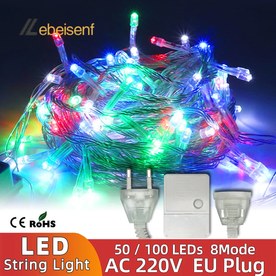 

LED String Light 5M 50LEDs 10M 100LEDs AC 220V EU Plug for Outdoor Indoor Wedding Party Christmas Tree Twinkle Fairy Decoration