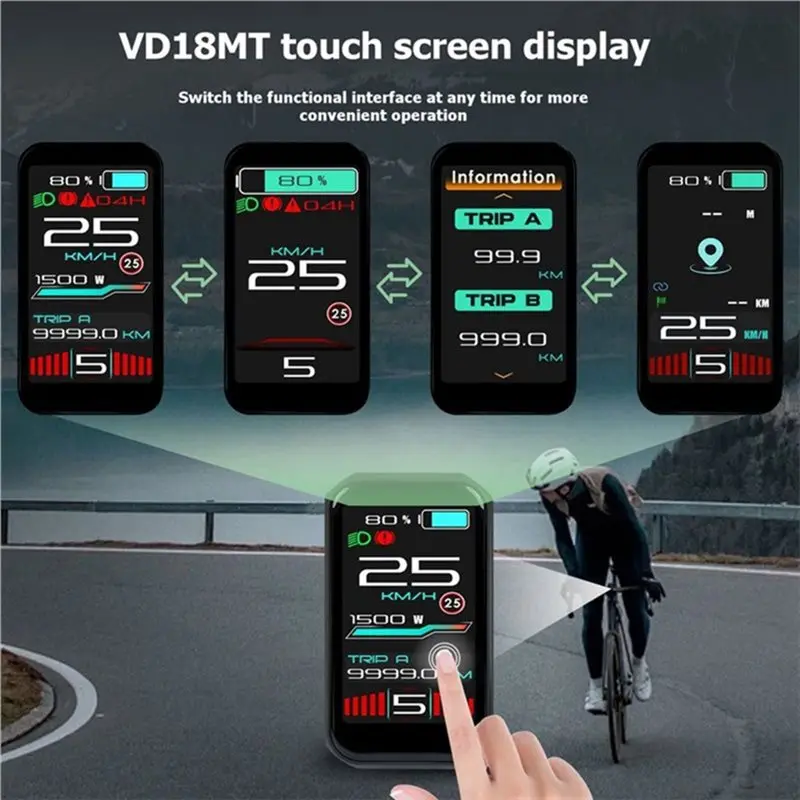 Фото Дисплей для электровелосипеда A07T-Electric Bike Computer Display VD18MT для двигателя Bafang с протоколом UART, 5-контактный дисплей для электровелосипеда. №5