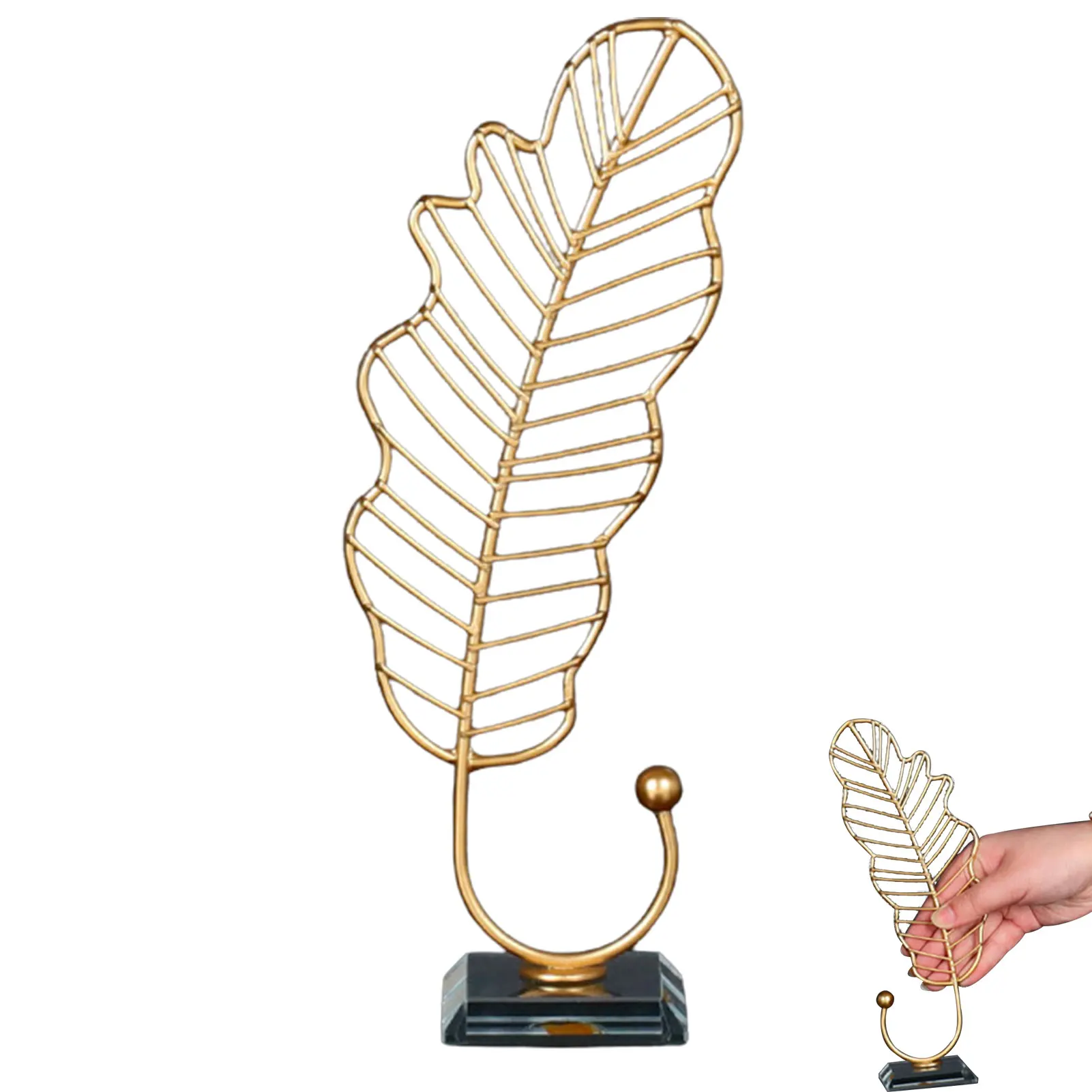 

Modern Feather Ornament Decorative Knick Knacks Metal Figurines Vintage Crafts Feathers Sculpture for Home Office Decoration