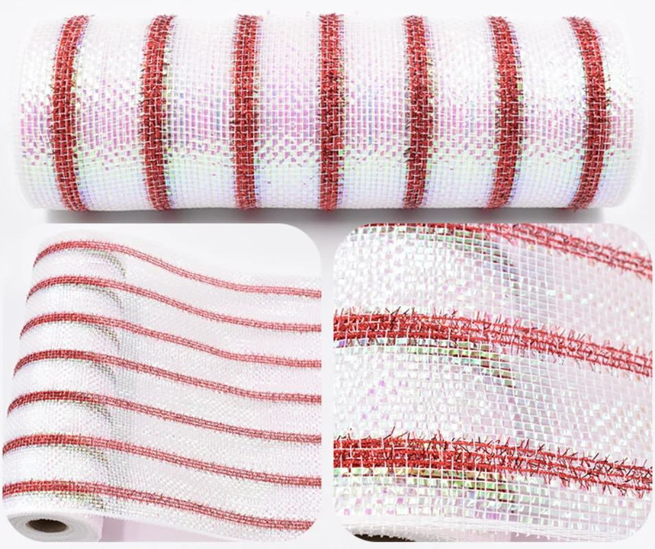 

Red & White Candy Cane Decor Mesh Roll Wreath Tree Stripes DIY Holiday Decoration Ribbon Weddings Flower Packing Net