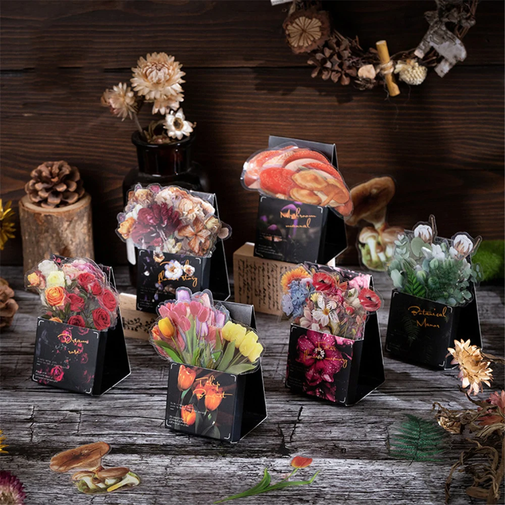 

40pcs/pack Vintage Leaves Flowers PET Stickers DIY Journal Flakes Scrapbooking Decorative Material Collage Craft Supplies