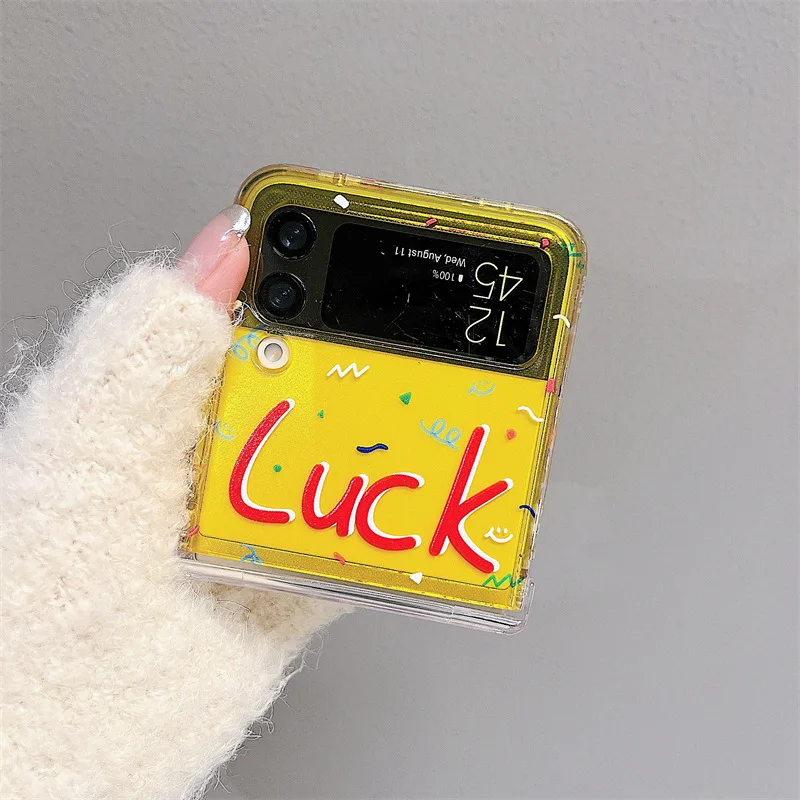 Cartoon Lucky Three Little Bear Phone Case for Samsung Galaxy Z Flip 4 3 Hard Cover for ZFlip3 Zflip4 Solid Shell Bracket