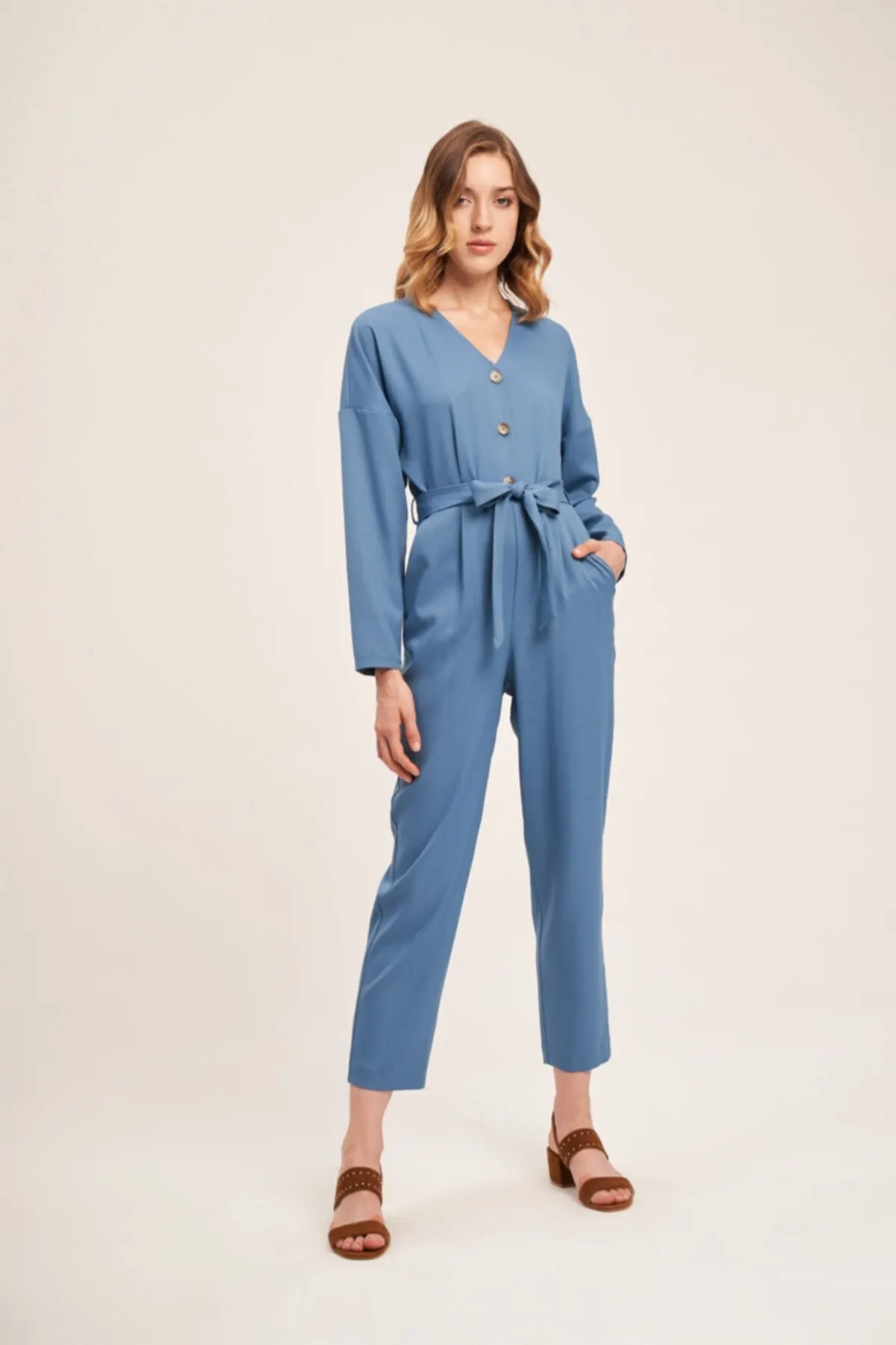 

Женский комбинезон на пуговицах, из качественной ткани (цвета индиго), без рукавов, мешковатые брюки, повседневный комбинезон