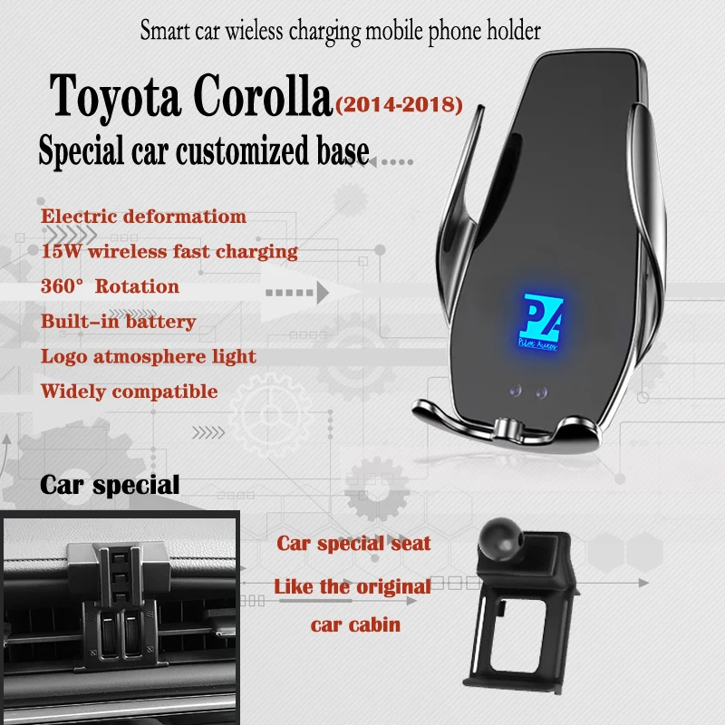 

Автомобильный держатель для телефона для 2014-2018 Toyota Corolla Levin, Беспроводная зарядка, 15 Вт, крепление для мобильных телефонов, навигационный кро...
