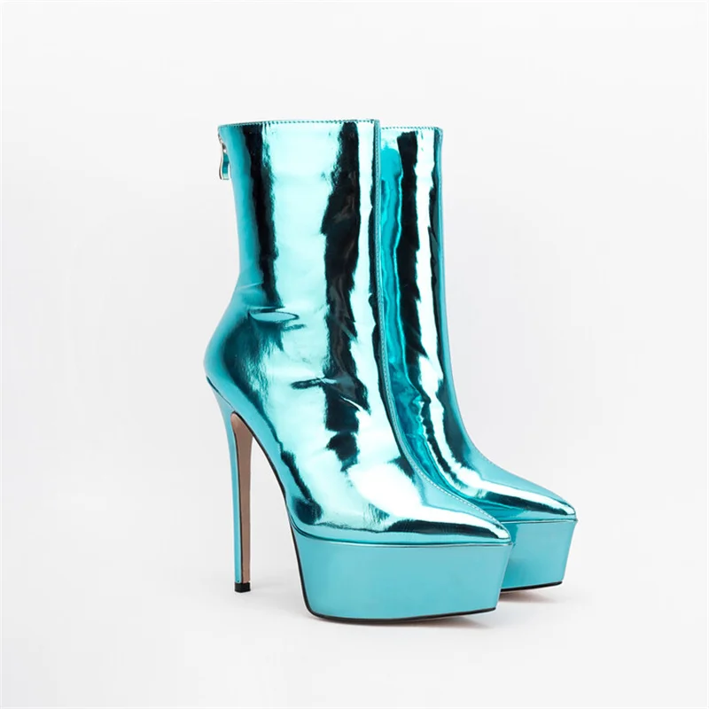 Сапоги женские кожаные короткие с плюшевой подкладкой на высоком каблуке 15 см 21