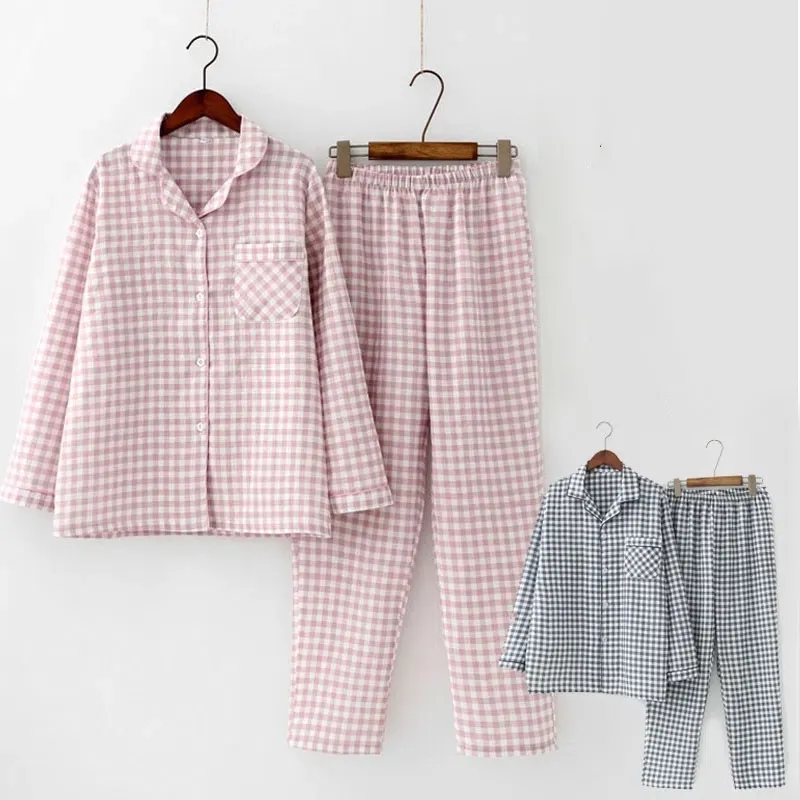 

New Sping Pajamas Women's Long-sleeved Pajamas Suit Plaid Home Wear Pyjamas Sets Cotton Leisure Sleepwear Female Home Suit