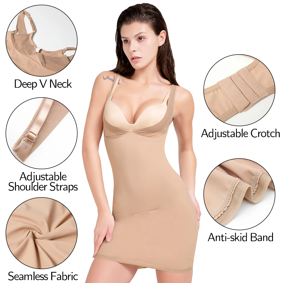 Women Shaperwear Seamless Full Slips for Under Dresses Tummy Control Underskirts Slimming Underwear Smooth Camisole Body Shaper