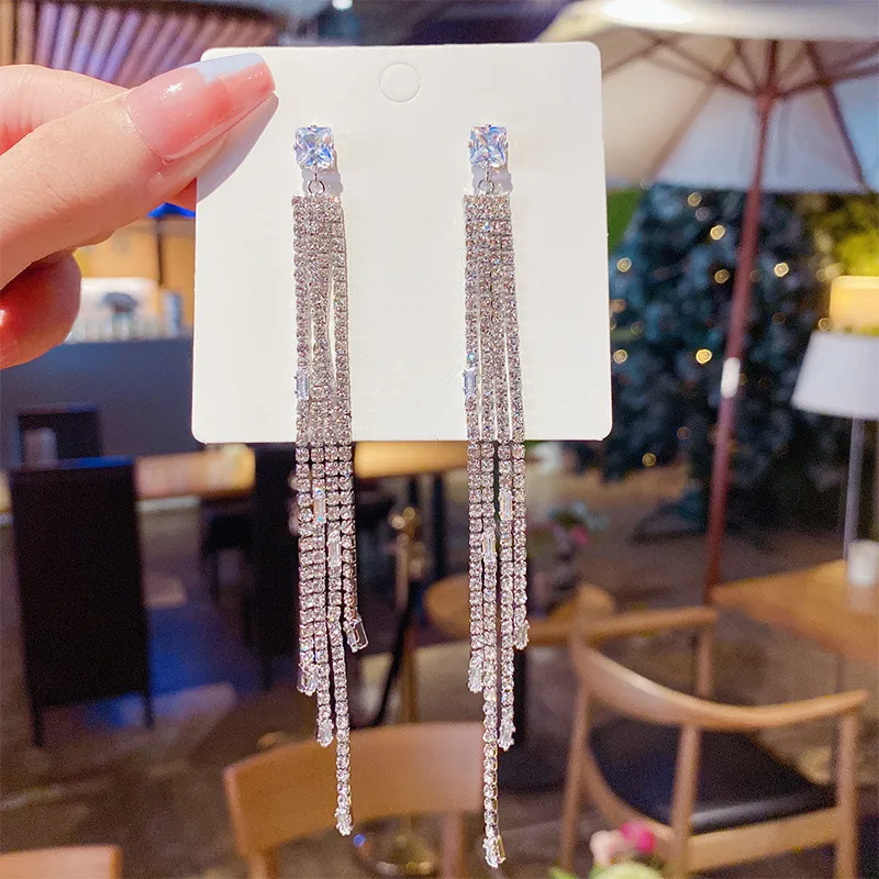

Podollan Trend Crystal Earrings Ladies High-end Design Earrings Long Tassel Crystal Earrings Stud For Women Jewelry Accessories