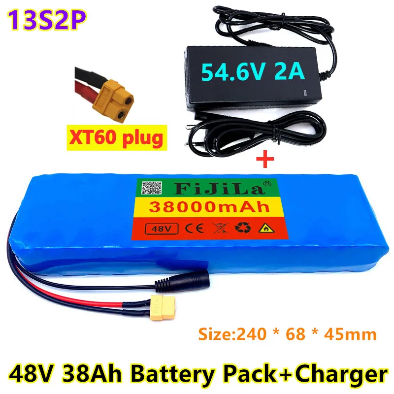 

48V 38Ah 13S2P 18650 battery pack 1000W high power batteries 54.6V 38000mAh Ebike electric bicycle BMS with Charger XT60
