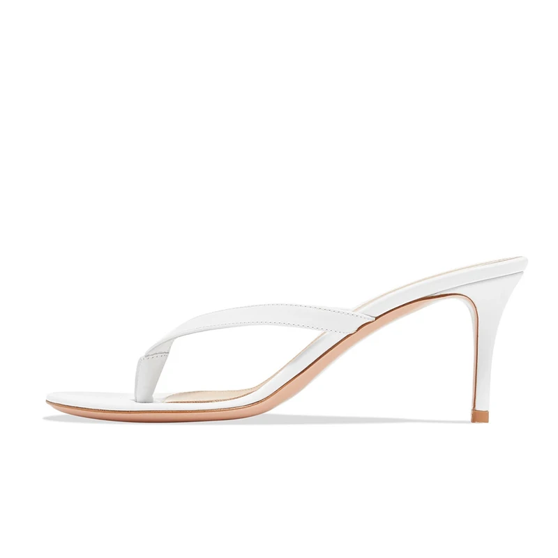 2023 New Women's Mules Summer Sandals Stilettos High Heels 7-8cm Flip Flops Round Toe Thong Shoe Plus Size Slippers Black Slides