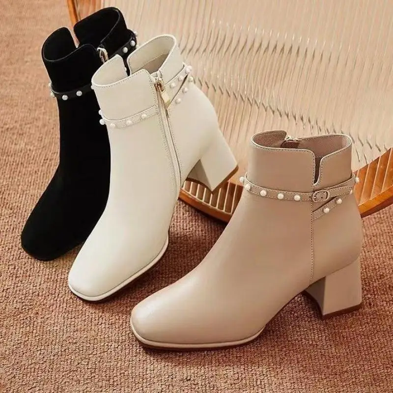 

Корейский вариант осени Новинка высокие сапоги на толстом каблуке с квадратным носком рыцарские сапоги женские модные ботинки из овчины на...