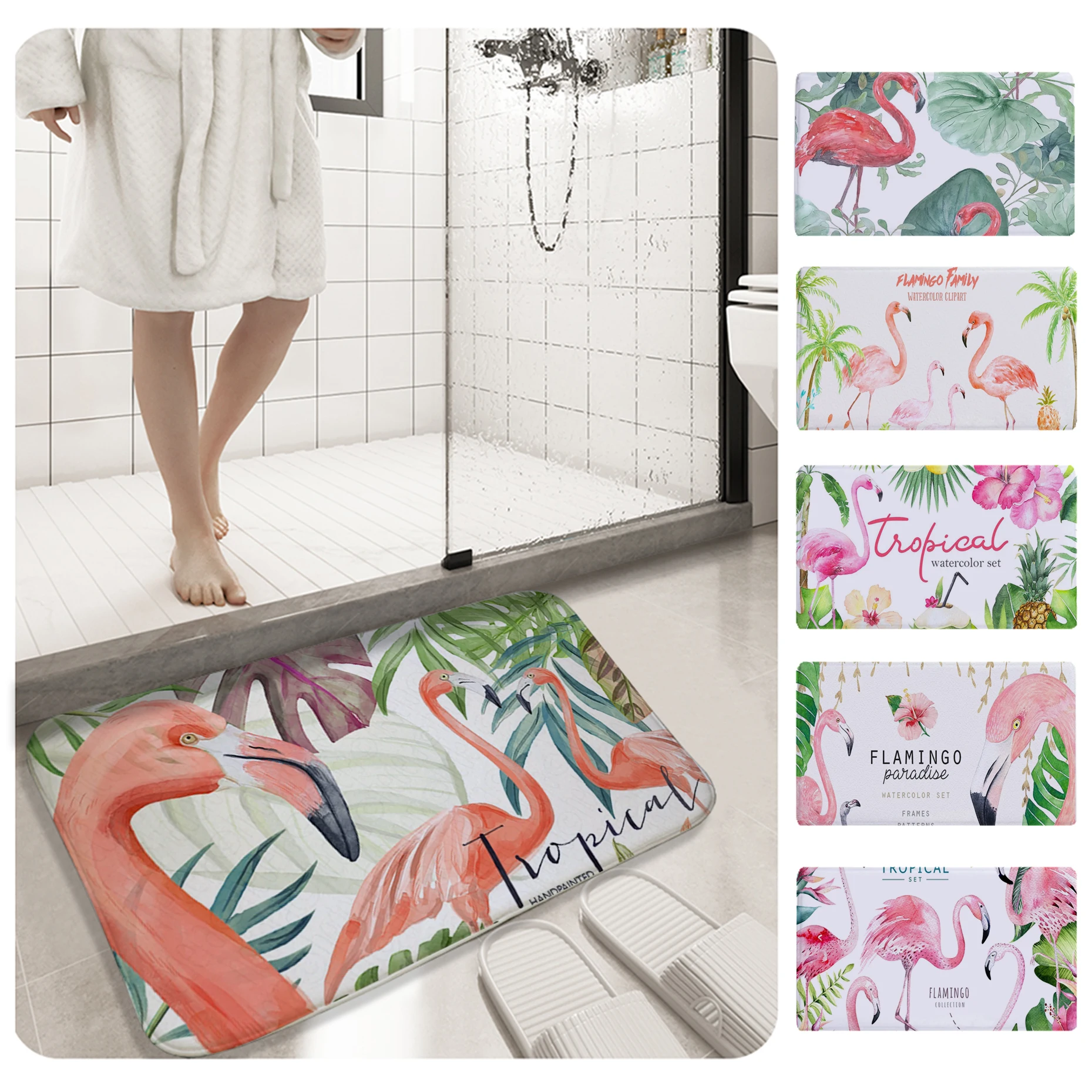 

Tropical Plant Flamingo Mat Camper Carpet Bathroom Entrance Doormat Bath Indoor Floor Rugs Absorbent Mat Anti-slip Kitchen Rug