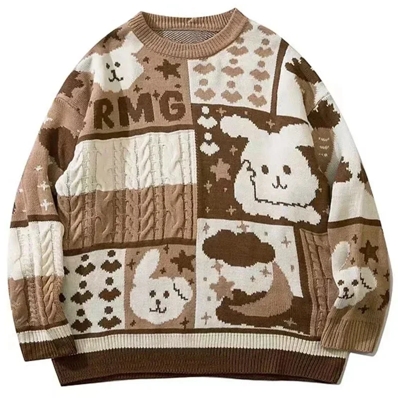

Vintage Cartoon Cute Bunny Retro Sweater Men and Women Harbor Style Instagram Couple Loose Lazy Pullover Oversized Sweater Coat