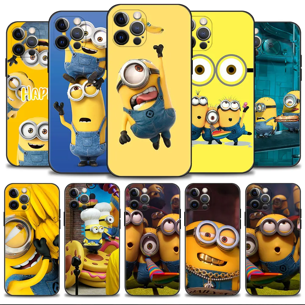 

Phone Case for iPhone 11 13 14 12 Pro Max 7 8 6 6S Plus XR X XS 13mini Cover Black Funda Cute Cartoon Miniones Movie