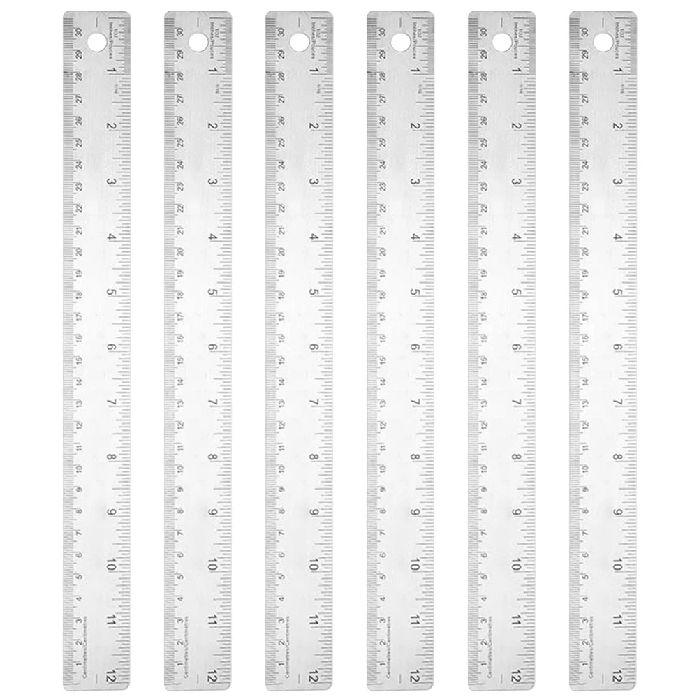 

6pcs Sturdy Shatter Resistant Stainless Steel Metal Ruler Measuring Non Slip Centimeters Thick Office Supplies 12 Inch Student