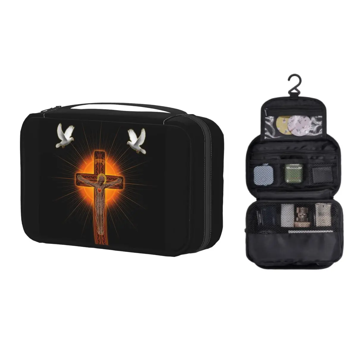 

Custom Savior Jesus Christ Print Toiletry Bag Women Christian God Cosmetic Makeup Organizer Lady Beauty Storage Dopp Kit Box