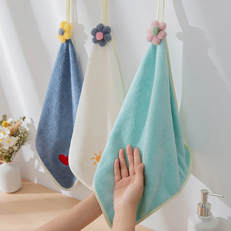 

Cute Flower Coral Velvet Hand Towel Soft Wipe Dishcloths Hanging Absorbent Cloth Kitchen Tools Bathroom Accessories 30*30cm