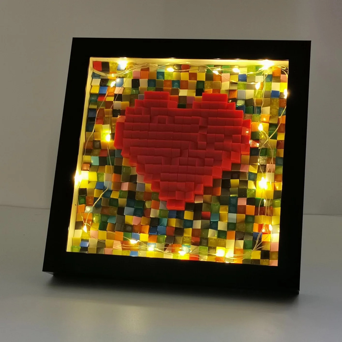 

DIY Heart Bricks Frame Ornaments Dots Base Plate Acrylic Dustproof Board Creative Building Blocks Valentine's Day Birthday Gift