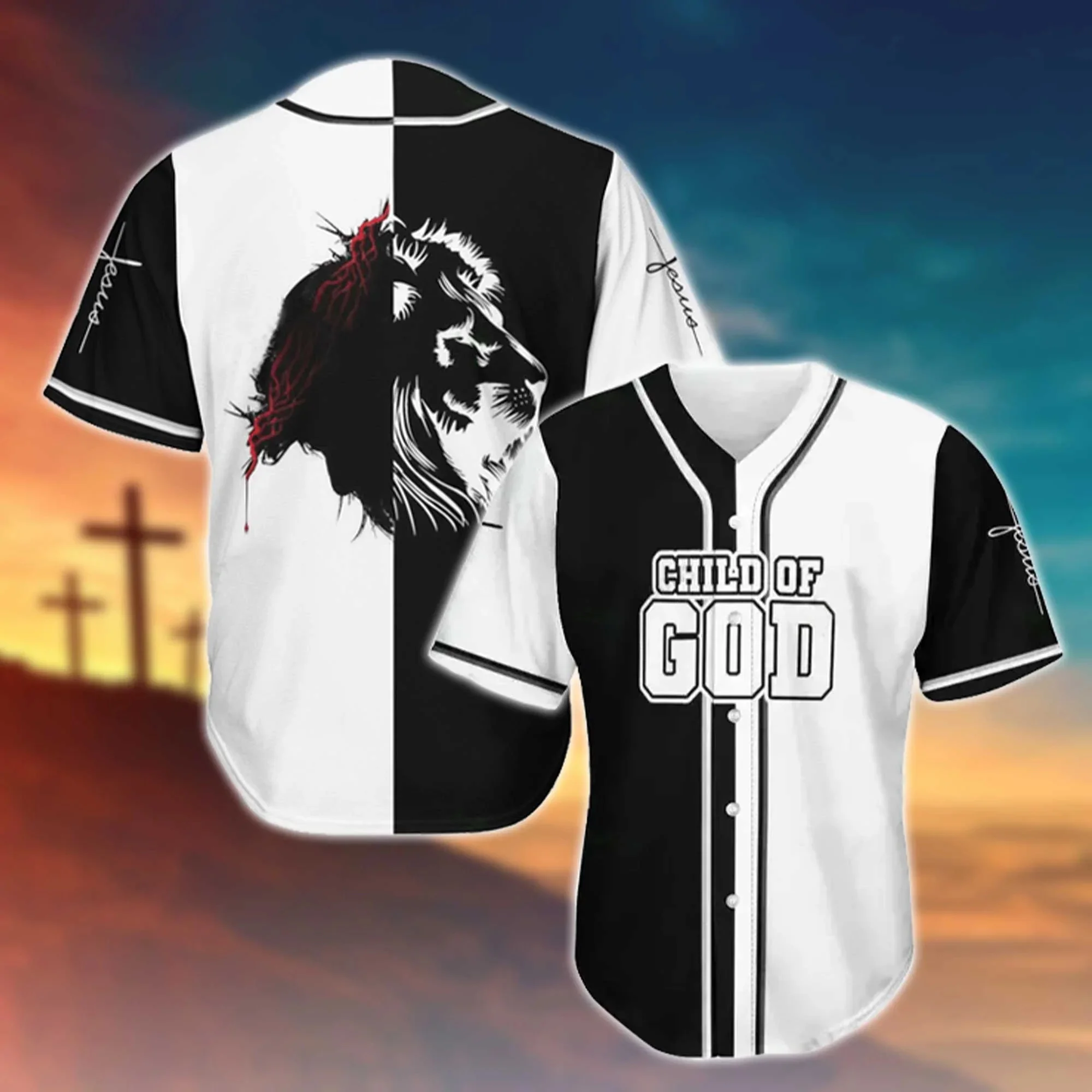 

Fashion summer baseball jersey Son of God Lion 3D print baseball shirt Harajuku men's street casual short sleeve baseball shirt