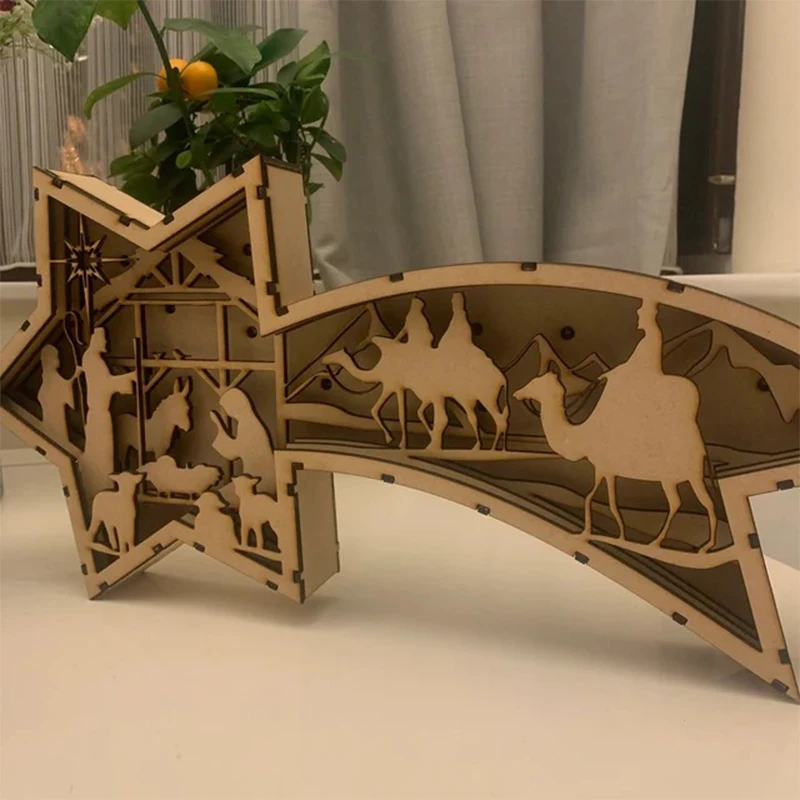 Рождественская лампа со звездой светодиодные деревянные рождественские