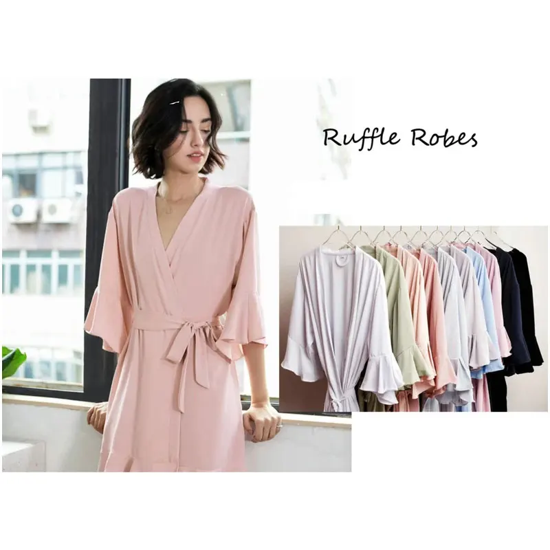 Женский стильный матовый халат подружки невесты с рюшами элегантный удобный