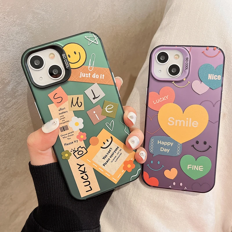 

INS Love Smile Hard Back Case For iPhone 11 14 13 12 Pro Max Soft Bumper Shockproof Cover