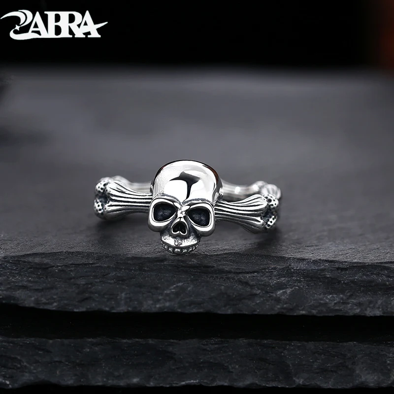 

ZABRA S925 Silver Personality Skull Ring Niche Style Men's and Women's Sterling Silver Ring Open Ring
