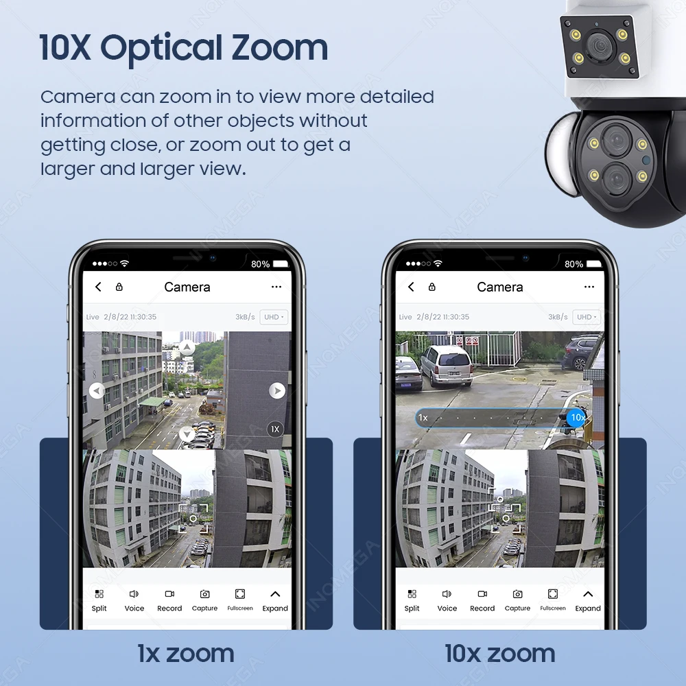 Продажа INQMEGA 10X Zoom 4MP несколько объективов PTZ двойная камера Умный прожектор камера Linkag две Waye сигнализация камера слежения за движением