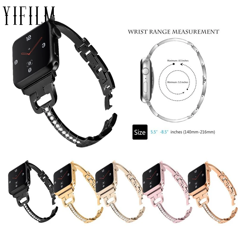 

Diamond Stainless Steel Watch Band For Apple Watch 44mm/40mm 42mm/38mm Ceramics Replacement Bracelet Strap Watch Accessories