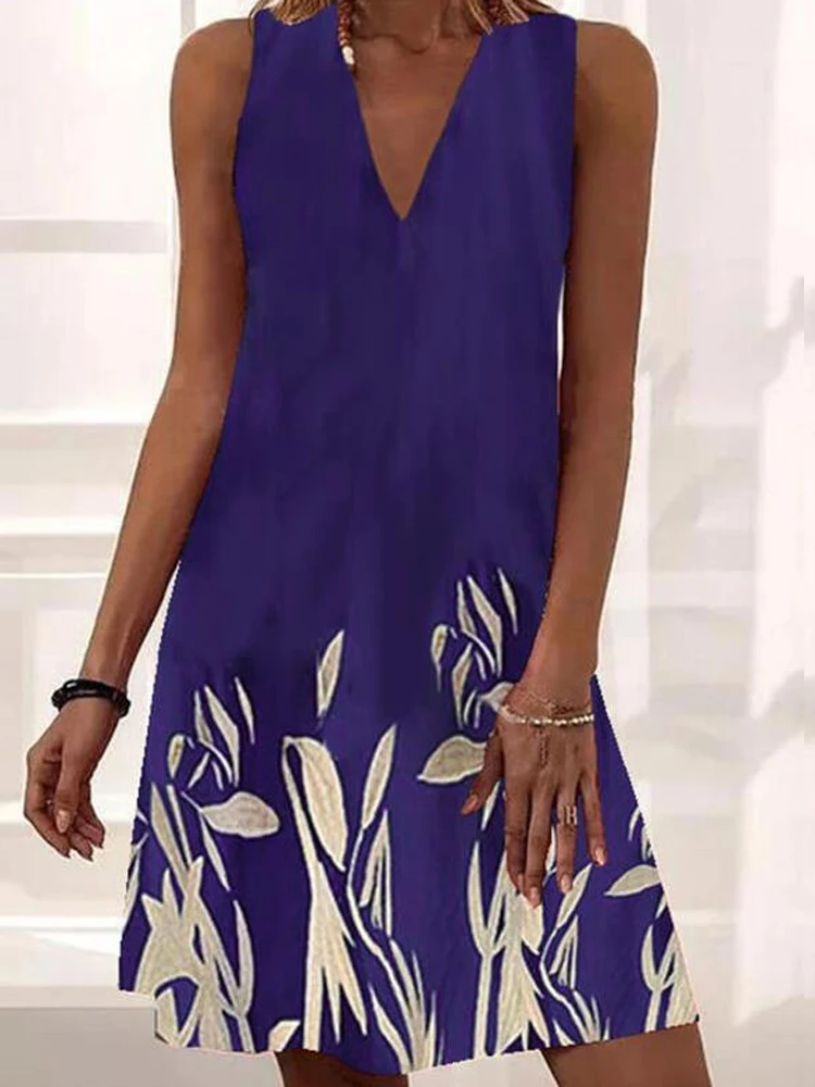 Модное женское простое платье-пуловер без рукавов с винтажным принтом и