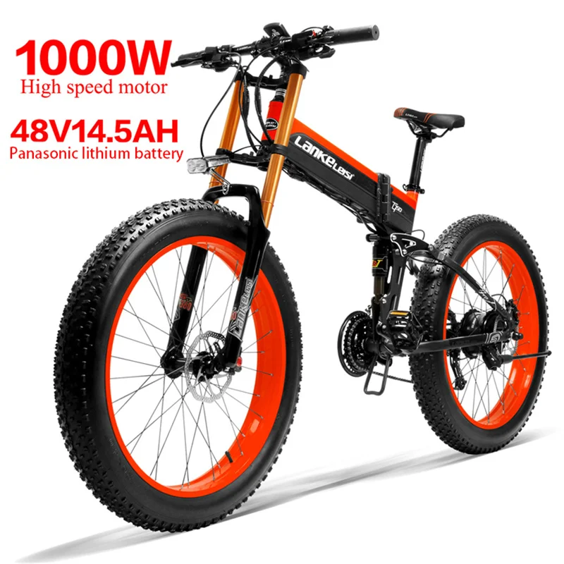 

LANKELEISI XT750PLUS Electric Folding Bicycle 48V 1000W 13Ah Lithium Battery Assisted Mountain Snow Bike 27Speed Fat Tire Ebike