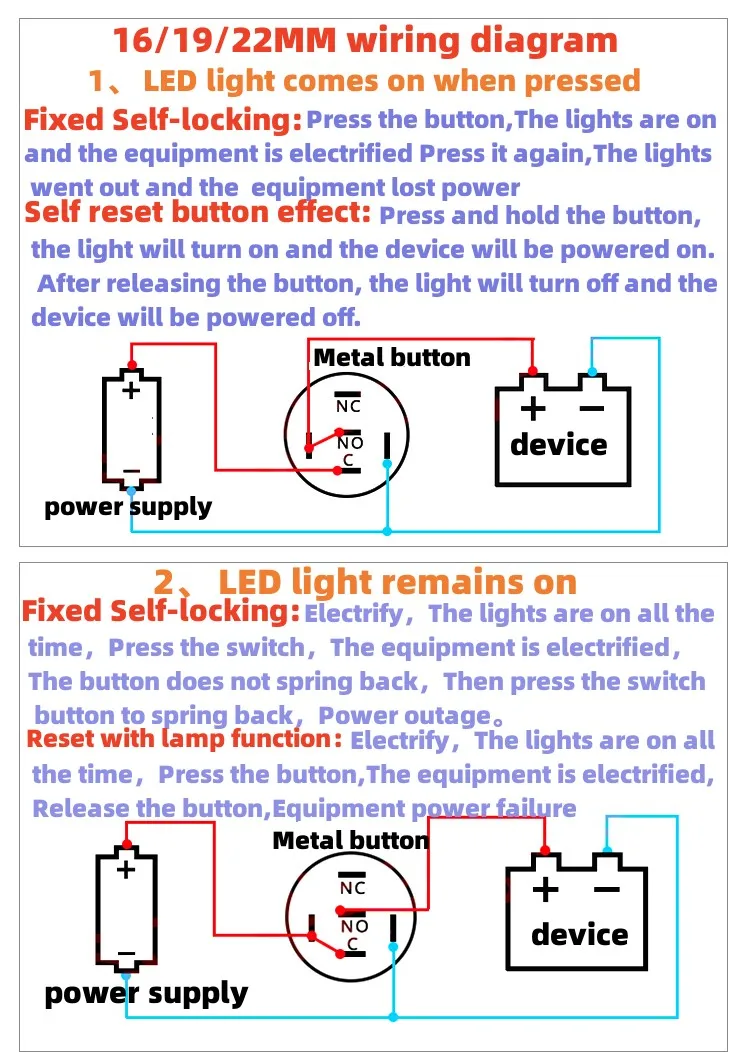 Водонепроницаемый металлический кнопочный переключатель 12/16/19/22 мм