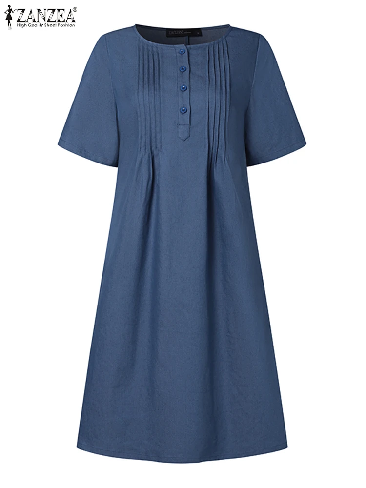 ZANZEA летнее модное джинсовое синее платье 2023 женское элегантное повседневное