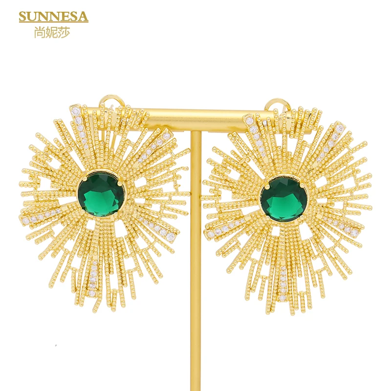 SUNNESA роскошное зеленое циркониевое круглое ожерелье женское позолоченное золото