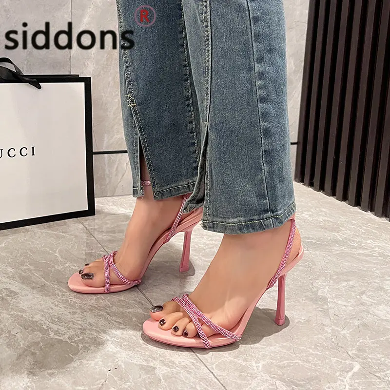 Summer sexy diamond-studded women's stiletto sandals fashion simple fine band peep-toe women's heeled sandals