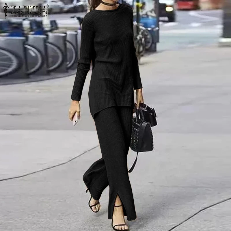 

2022 ZANZEA Urban Tracksuit Women Spring Long Sleeve Suits 2PCS Solid Matching Sets Fashion Wide Leg Pants Sets Loose Work Suits