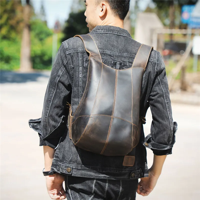 Simple high quality crazy horse leather men's women's backpack vintage casual natural genuine leather designer small bagpack
