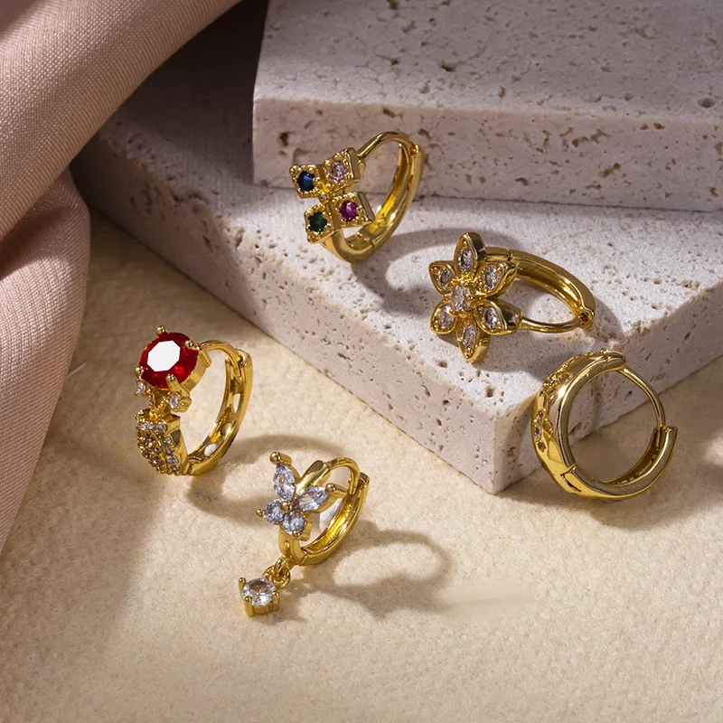 Женские медные серьги-кольца в форме бабочки