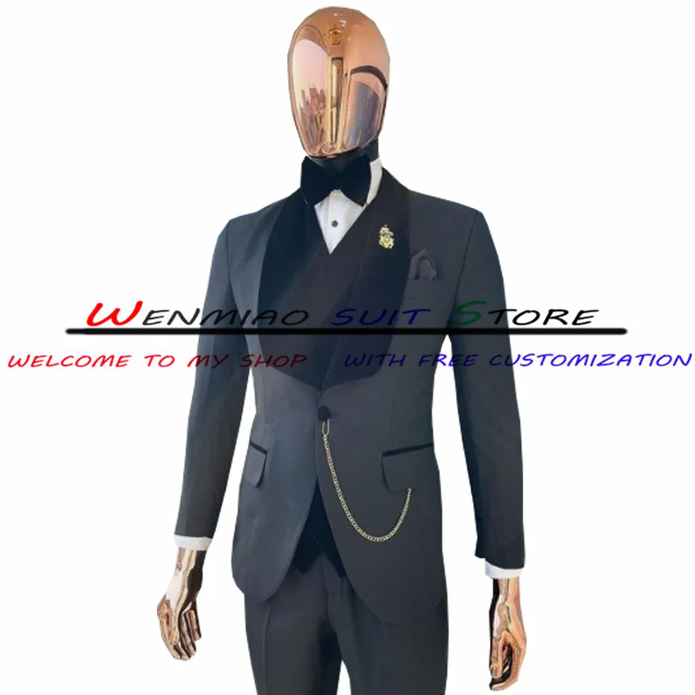 Men's Suit Wedding Groom Tuxedo Black Shawl Collar 2 Piece Blazer Pants Set Formal Business Jacket Slim Fit Outfit
